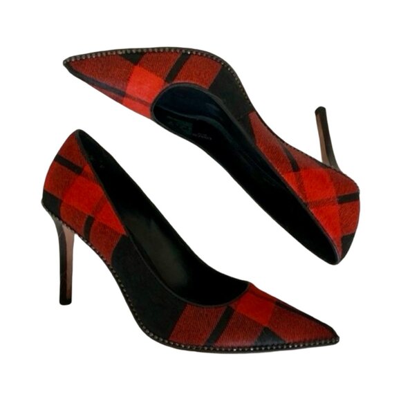 Coach | Tamera Ponyhair Red and Black Check Pumps EUC 8 - Picture 1 of 6